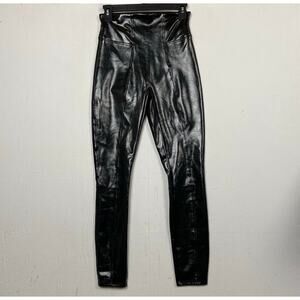 Spanx Women's Black High Waist Faux Patent Leather Glossy Leggings Size Small